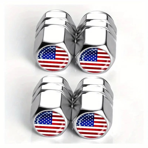 🇺🇸Patriotic American Flag Aluminum Alloy Hexagon Tire Valve Caps! - Picture 1 of 6